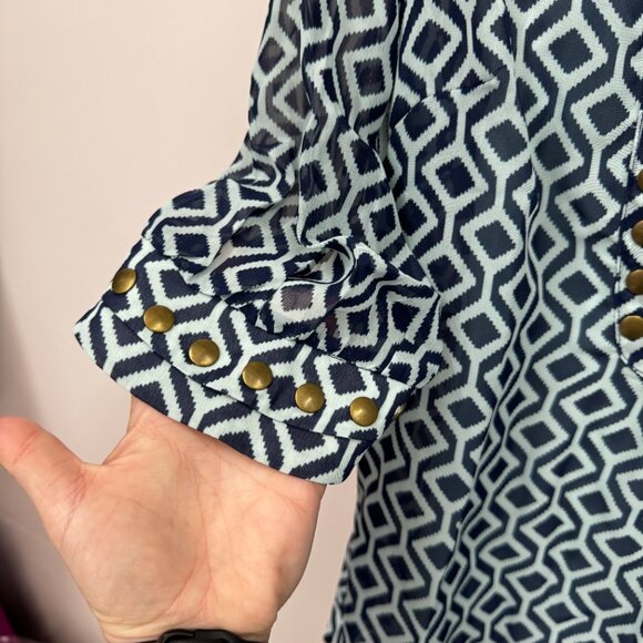 41 Hawthorn Stitch Fix Geo Print Blouse, Semi sheer, 3/4" sleeves Size Small - Picture 5 of 6